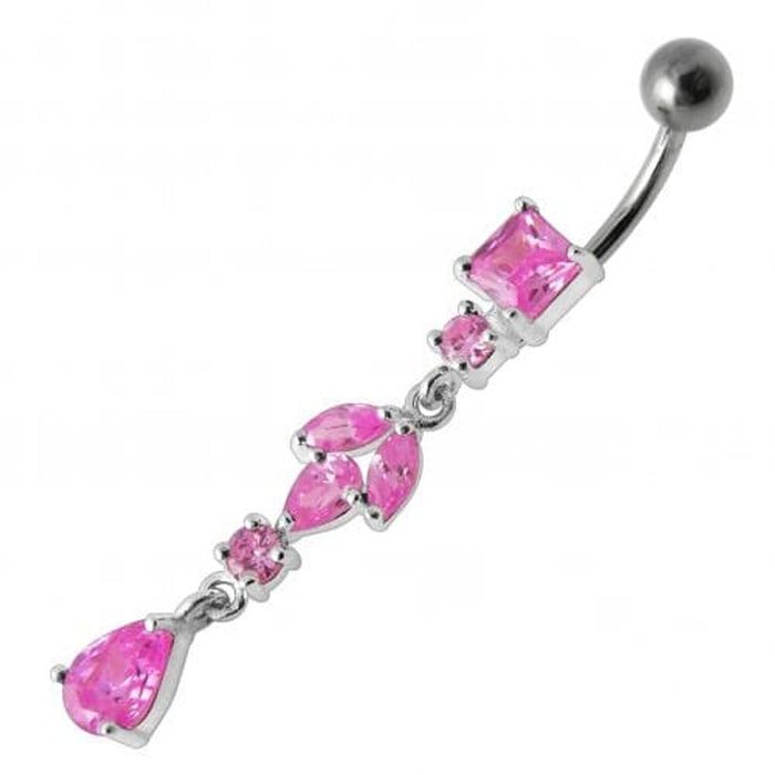 Fancy Multi Stone Jeweled Dangling Banana Bar Belly Button Ring