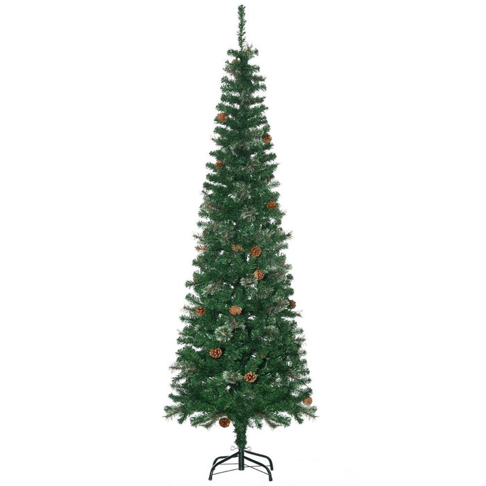 6.5FT Artificial Slim Christmas Tree Holiday Home Decor with Pine Cones