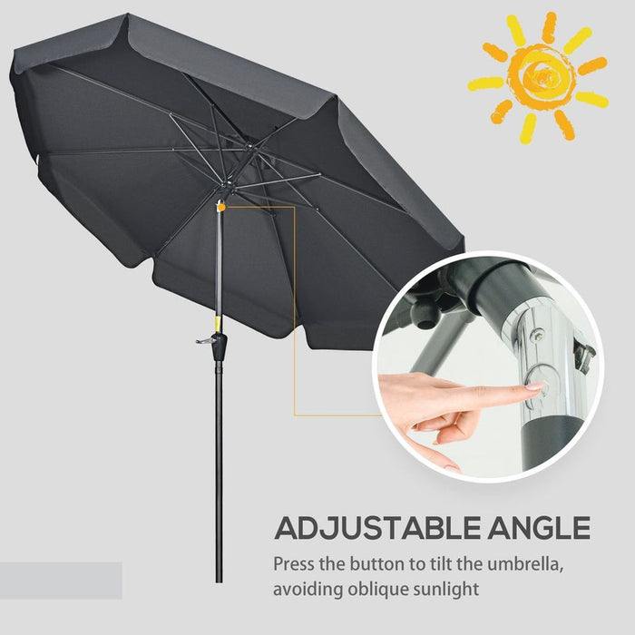 Outsunny 2.7m Patio Umbrella - Ruffles, Crank, 8 Ribs - Black