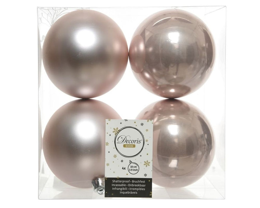 Shatterproof Blush Pink Bauble 10cm Pack of 4 - Christmas