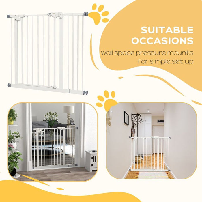 Premium Adjustable Pet Safety Gate | Secure & Easy Install | Durable Metal Frame+Extensions | White