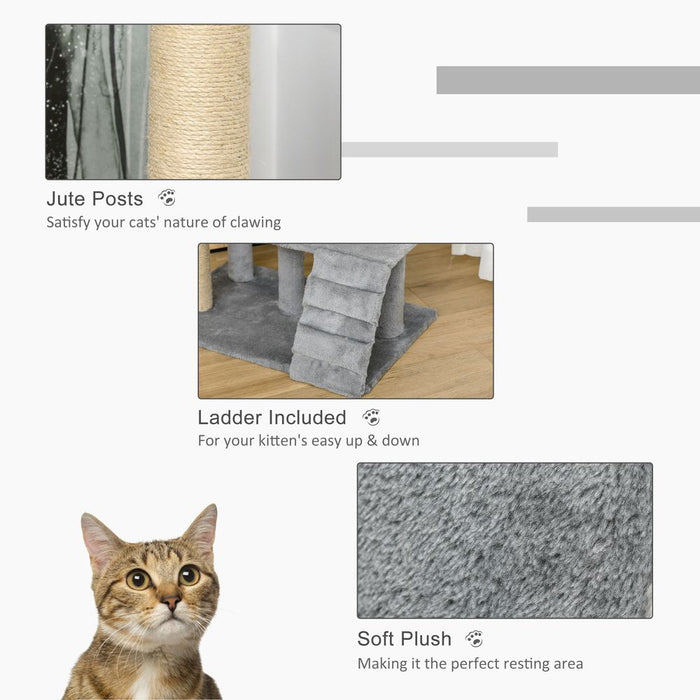 Ultimate Cat Tree: 100cm, Climbing Ladder, Scratching Post & Ball - Professional Quality, Light Grey Pawhut