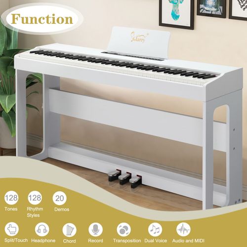 Glarry GDP-104 88 Keys Full Weighted Keyboards Digital Piano with Furniture Stand, Power Adapter, Triple Pedals, Headphone, for All Experience Levels White--Replace34914483