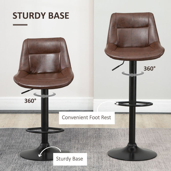 Premium 360° Swivel Kitchen Stools, Set of 2, PU Leather, Brown