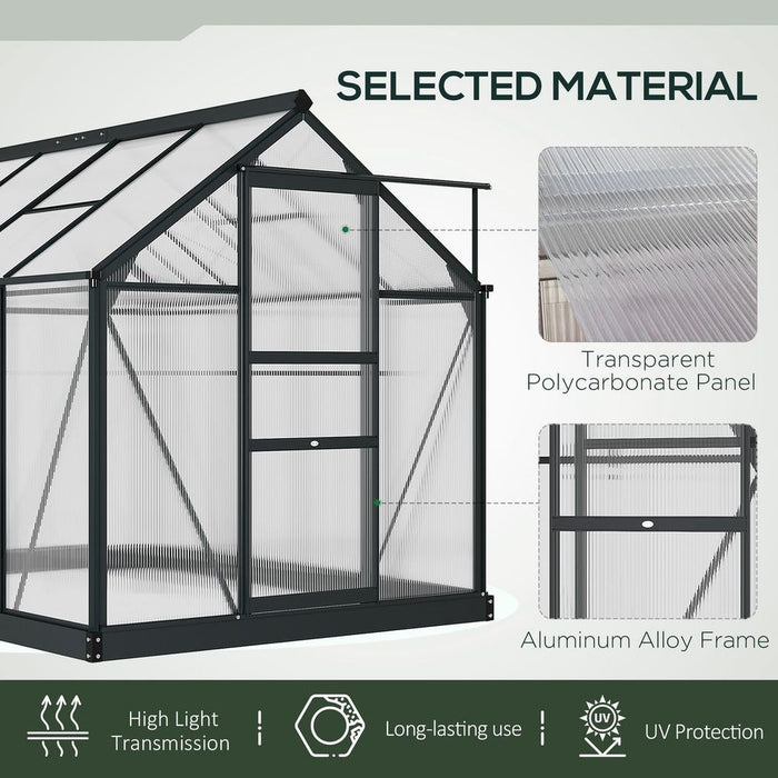 Polycarbonate Walk-In Garden Greenhouse Aluminium Frame w/ Slide Door 6 x 8ft