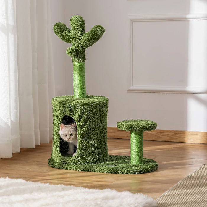 PawHut 78cm Cactus Cat Tree Tower with Scratching Post Condo Perch, Kitten Activity Centre for Indoor Cats with Toy Ball