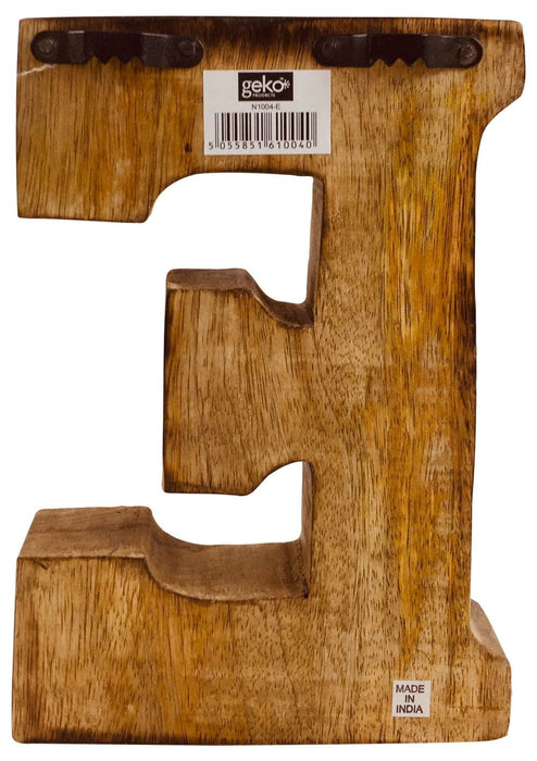 Intricate Hand Carved Wooden Geometric Letter E