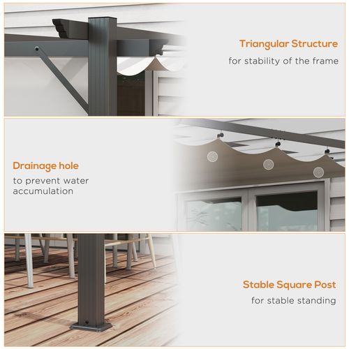 Outsunny 3x3(m) Pergola Gazebo Sun Shade Shelter Aluminium Garden Canopy, Grey