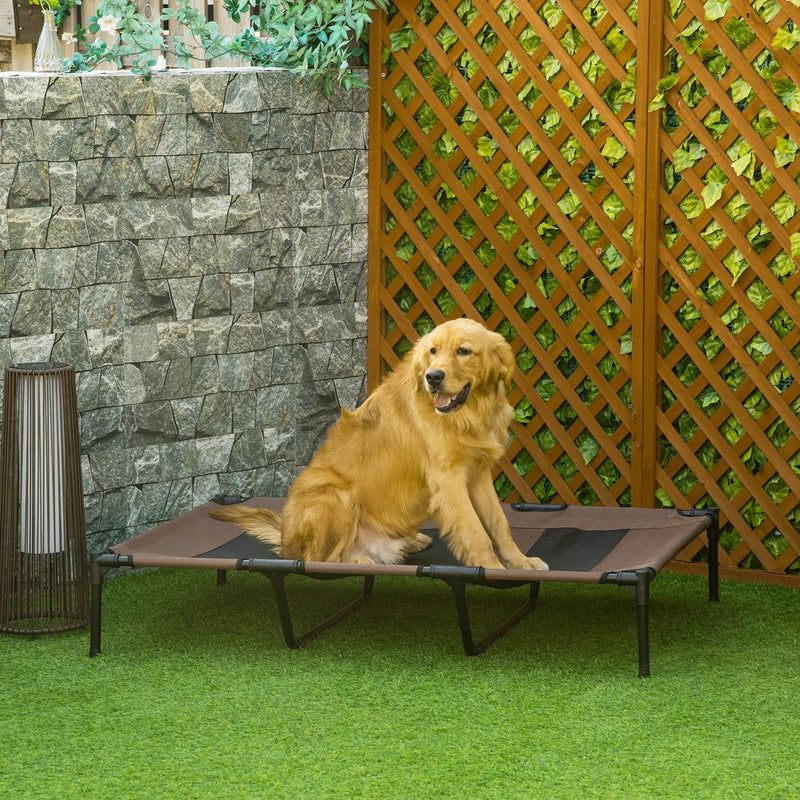 PawHut Raised Dog Bed Cooling Elevated Pet Cot with Breathable Mesh for Indoor Outdoor Use Brown, XX Large, 122 x 92 x 23cm