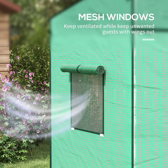 Outsunny Walk-in Garden Green House with Large Roll-up Door and 2 Mesh Windows