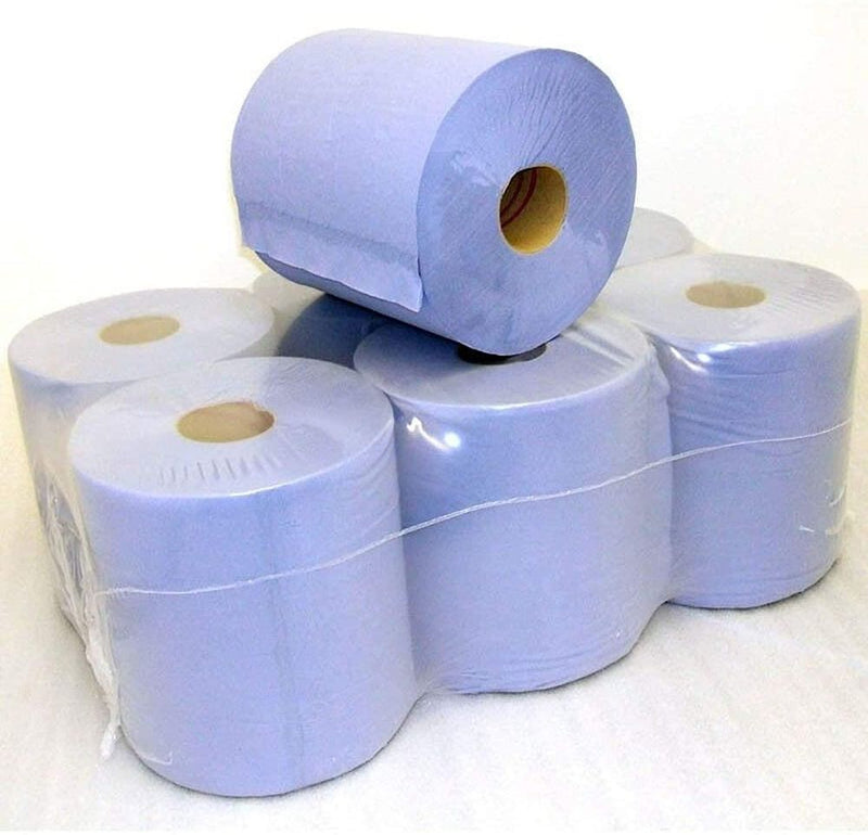 ASPECT Kitchen Rolls Centrefeed (12 Rolls, Blue) | 2 Ply Embossed Pattern Paper Towels | Strong and Absorbent Tissue Paper | UK Supplier | Wipe Away | Perfect for Commercial & Kitchen Use