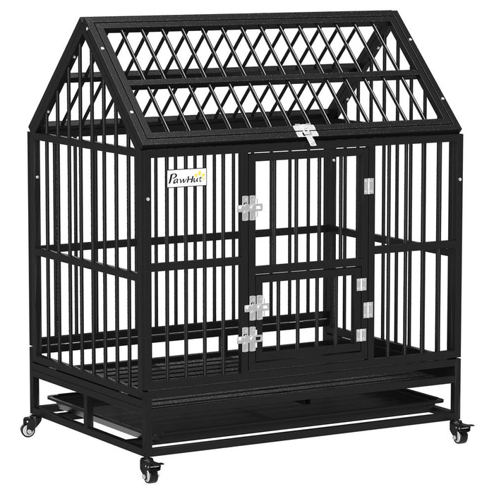 Premium XL Dog Crate on Wheels, 43" Heavy Duty, Removable Tray, Log Design