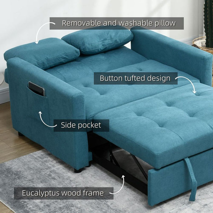 Premium HOMCOM 2 Seater Sofa Bed Settee - Blue, Convertible, Cushions, Pockets