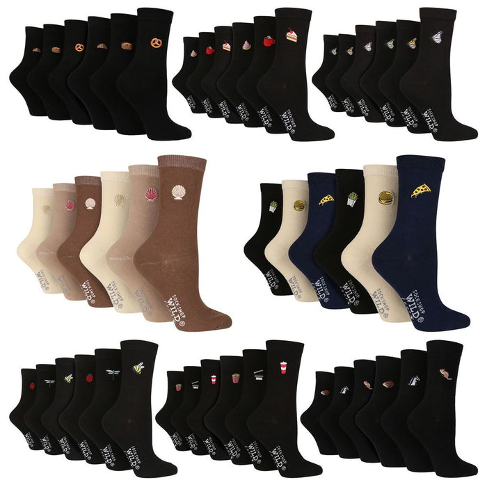 Wildfeet Ladies 6 Pack Embroidered Crew Socks