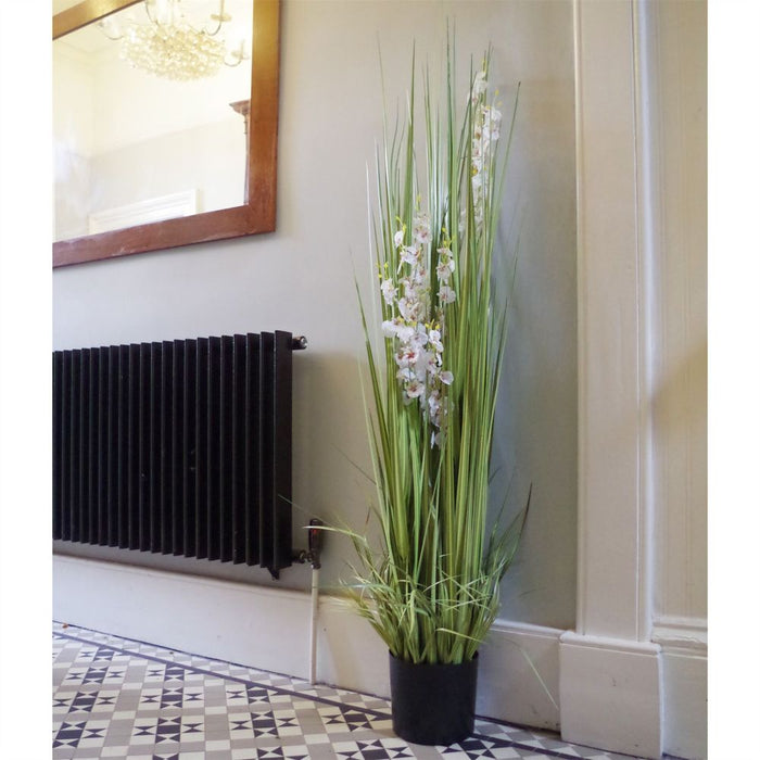 165cm Artificial Grass Plant with White Orchid Flowers