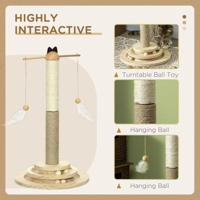 Premium 56cm Cat Tree w/Turntable Interactive Toy Ball, Jute & Sisal Scratching Post - Sturdy & Safe!