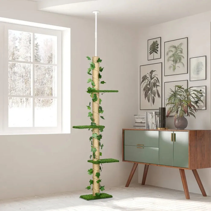 Adjustable Floor-To-Ceiling Cat Tree - 242cm - Anti-Slip - Green