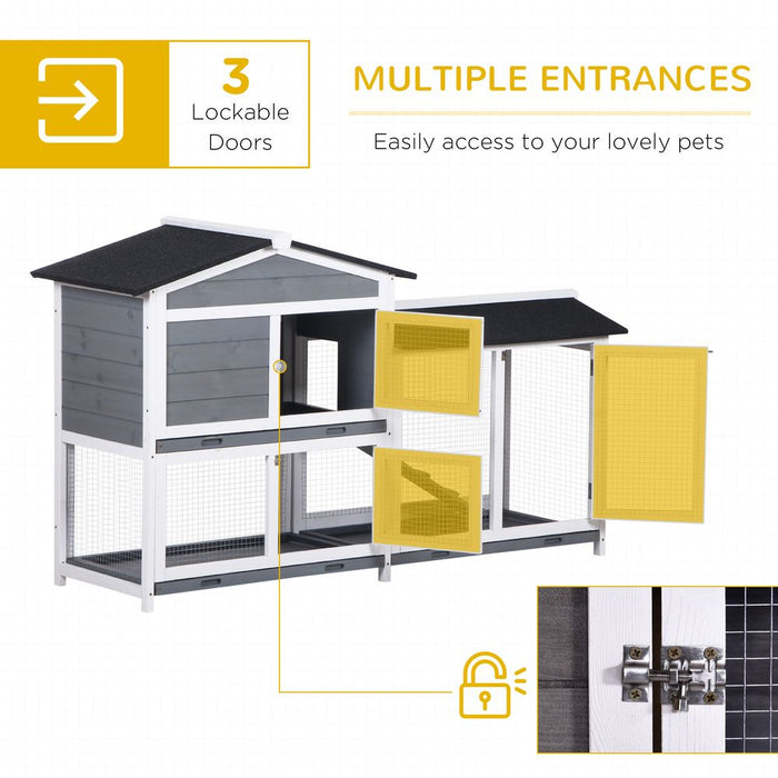 PawHut 2-Tier Wooden Rabbit Hutch Guinea Pig House Pet Cage Outdoor w/ Tray Ramp