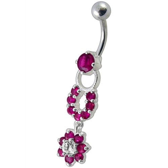 Fancy  Silver Star Round Shape Dangling Belly Ring