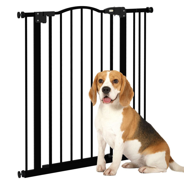 PawHut Adjustable Pet Gate | Safety Barrier w/ Auto-Close Door | Black Metal | 74-87cm Width