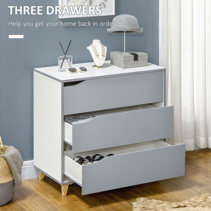 Premium 3-Drawer Grey Dresser with Solid Wood Legs - Ample Storage and Quality Construction