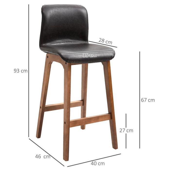 Set of 2 Faux Leather High Back Bar Stools 93cm Wooden Frame Footrest Padding Brown