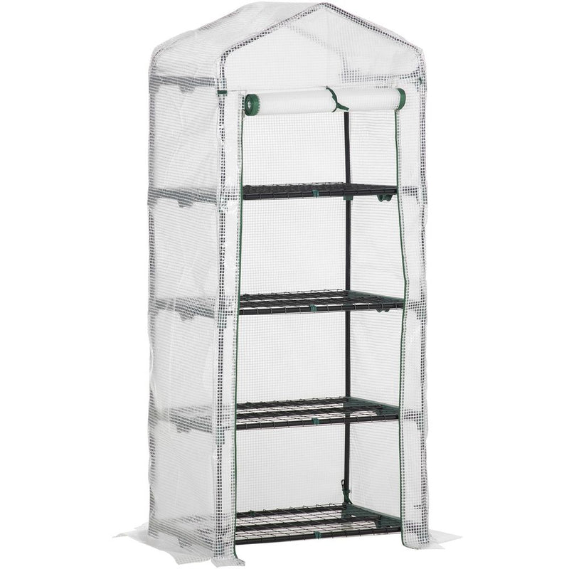 4 Tier Mini Greenhouse, Portable with Steel Frame, PE Cover, 160x69x50cm