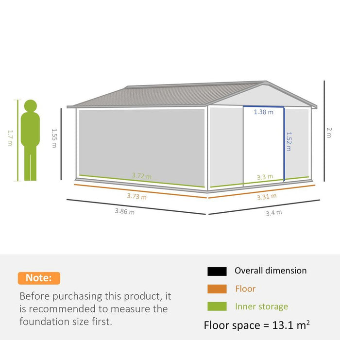 Garden Shed: Metal Roof, Tool Storage, 12.5ft x 11ft - Protective, Durable, Easy Access - Order Now!