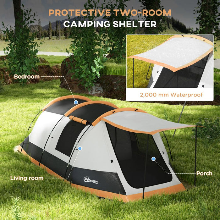 Outsunny Tunnel Tent with Bedroom, Living Room and Porch for 3-4 Man