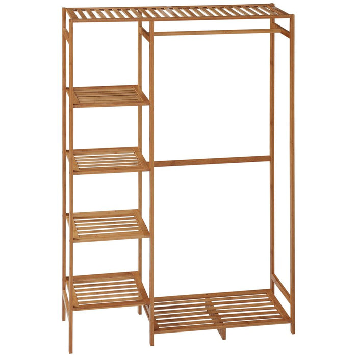 Bamboo Clothes Rail Garment Rack - High Quality 6 Tier Shelf Hanging Rod for Organized Storage