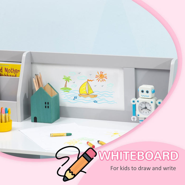 Two-Piece Childrens Table and Chair Set w/ Whiteboard Storage - Grey