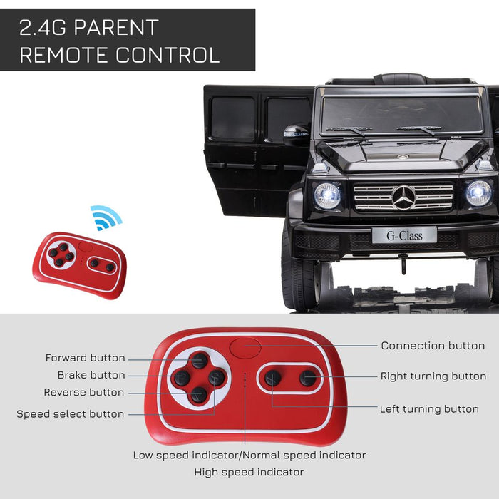 HOMCOM Mercedes Benz G500 Licensed 12V Kids Electric Ride On Car Toy with Parental Remote Control Battery-powered 2 Motors Music Lights MP3 for 3-8 Years Old Black