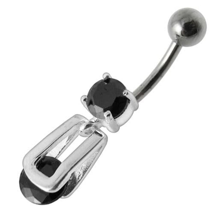 Fancy Stud In Silver Jeweled Dangling Belly Ring