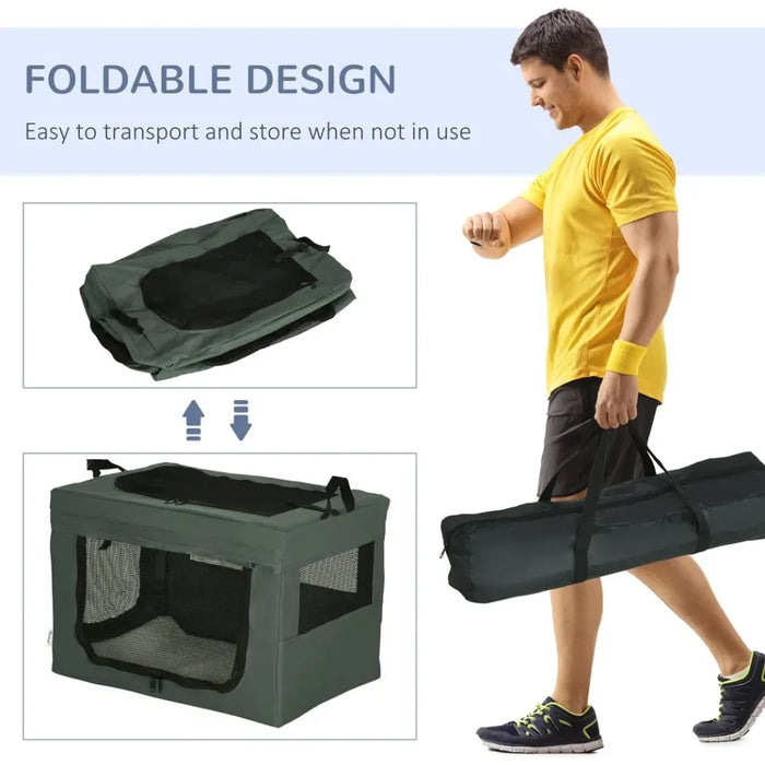 Foldable Pet Carrier Cat Bag - Comfortable Cushion, 3 Doors, Grey - Cats & Miniature Dogs, Portable & Spacious - 60cm