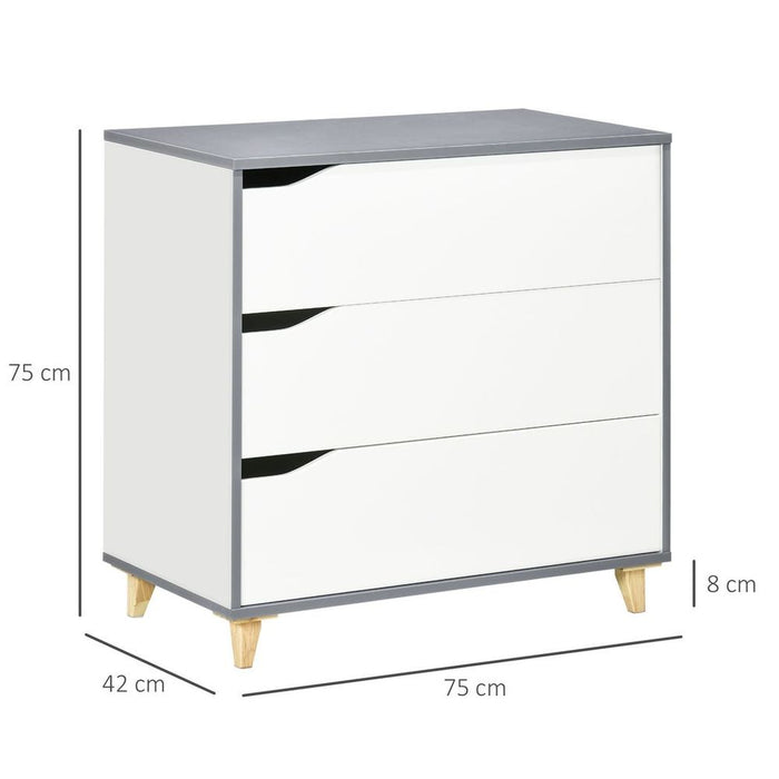 Premium 3-Drawer Dresser with Solid Wood Legs - White - 75H x 75W x 42Dcm