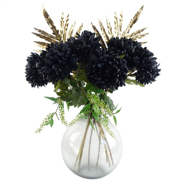 6x Black XL Reflex Chrysanthemum - Silk Petals - 75cm