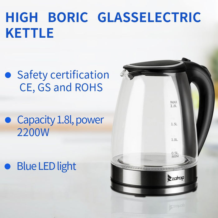 HD-1857-A 220V 2000W 1.8L Electric Glass Kettle UK Plug