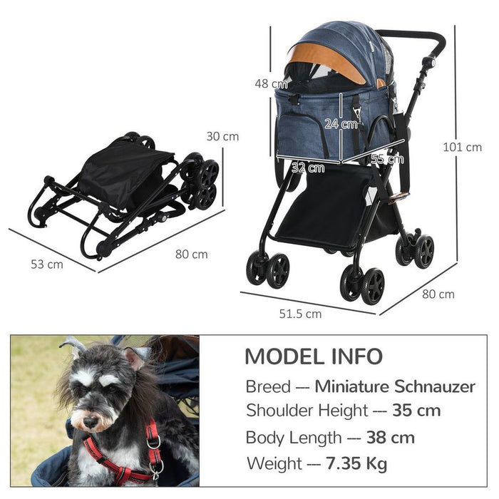 Luxury Folding Pet Stroller: Removable Carrier, Adjustable Canopy, Premium Quality