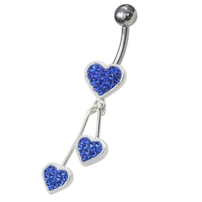 Jeweled Trible Heart Dangling Belly Ring