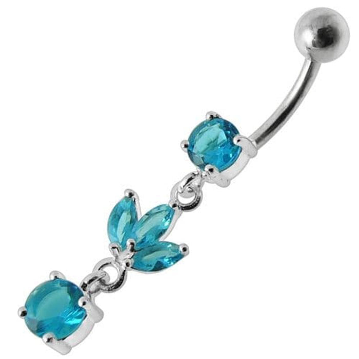 Silver Fancy Leaf Design Dangling Belly Ring