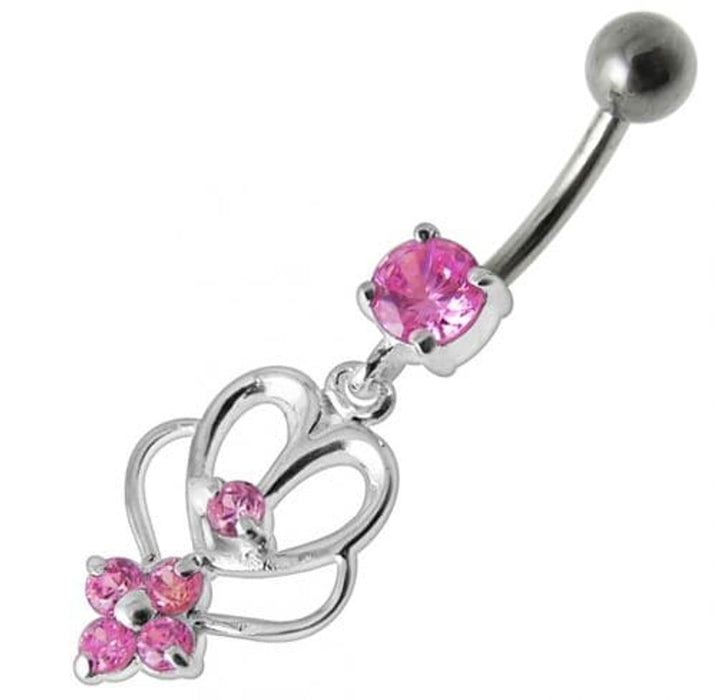 Fancy  Jeweled Dangling Curved Bar Belly Ring