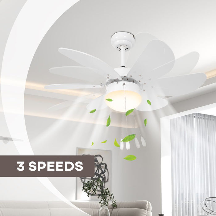 Premium Reversible Ceiling Fan & Light, Pull-chain Switch|HOMCOM