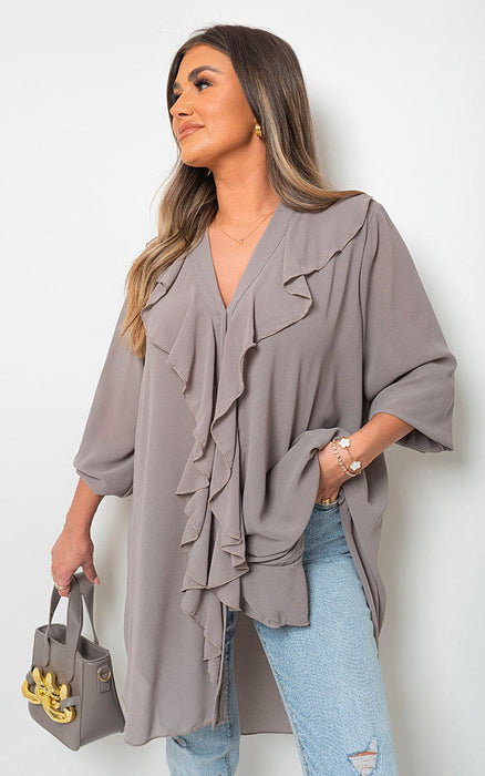 High-Quality Oversized Ruffle Long Sleeve Tops