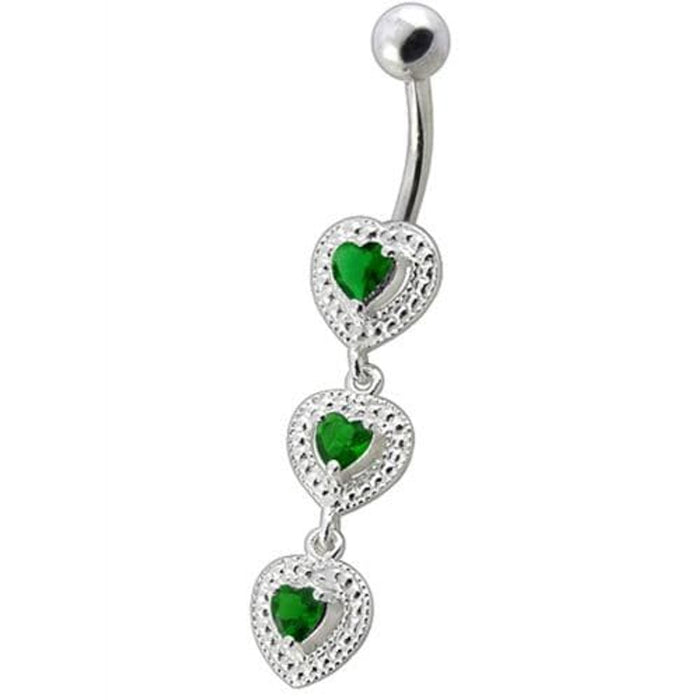 Fancy White Zirconia Jeweled Dangling SS Bar Belly Ring