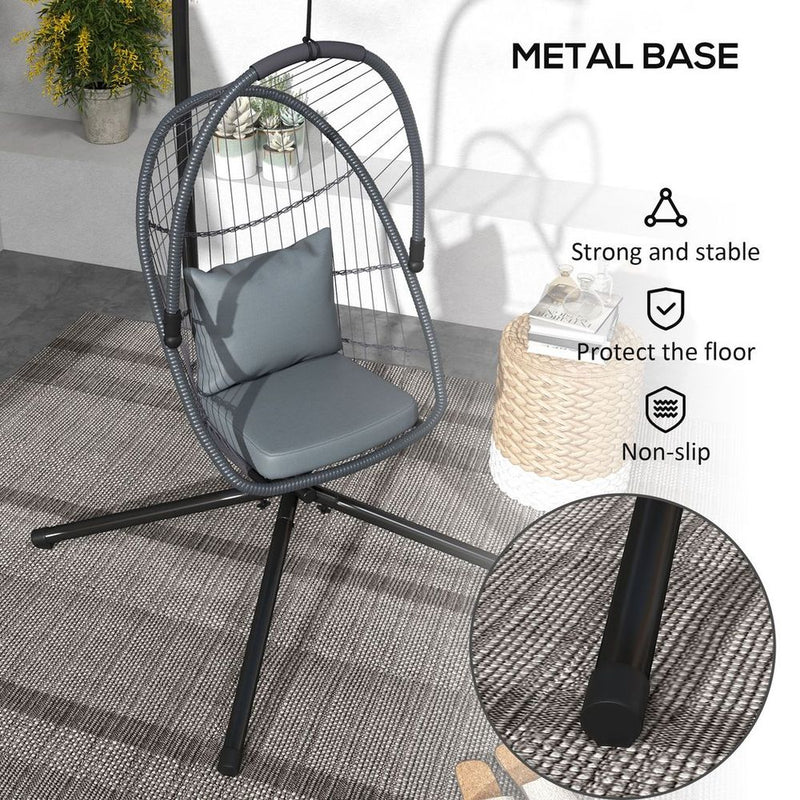 Hanging Swing Chair w/ Cushion, Patio Chair, Grey - Strong Steel Frame, Foldable Seat, Outdoor/Indoor Use - 150kg Capacity