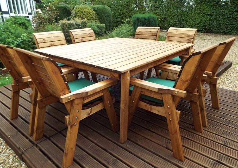 Outdoor Eight Seater Table Set - Solid Wood, Armchairs, Large Square Table, FSC Certified, Rot Free Guarantee