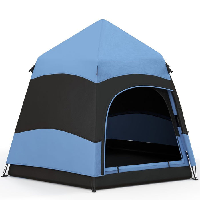 Outsunny 4 Person Camping Tent - Blue&Black, Water-Resistant, Pop Up, Hiking & Festival, High Quality