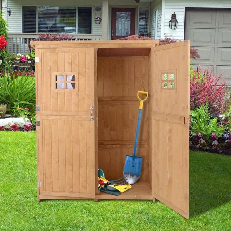 Premium Pine Wood Garden Shed with Double Doors - 127.5Lx50Wx164H cm - Waterproof & Spacious Storage Solution