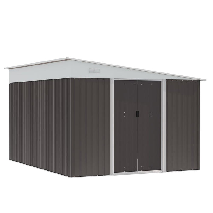 11.3 x 9.2ft Steel Garden Shed Metal Tool House Double Doors & 2 Air Vents, Grey