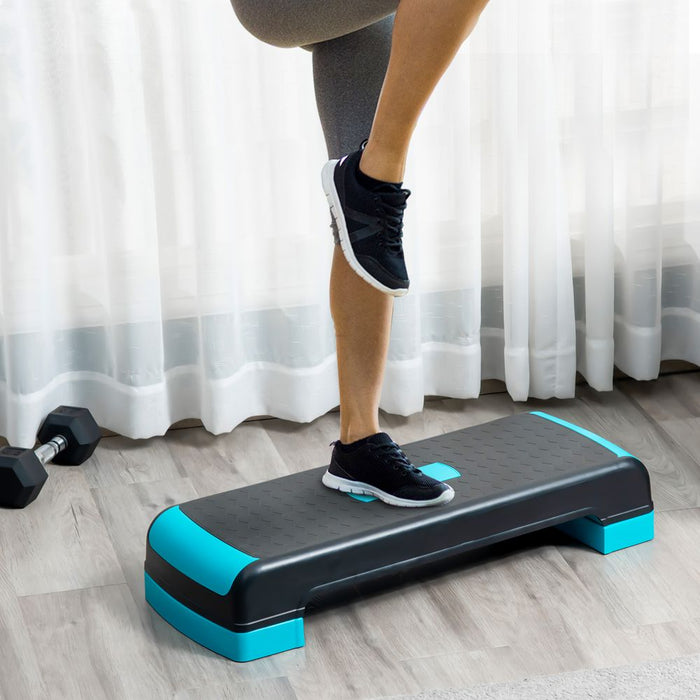 HOMCOM Aerobic Step, 10cm, 15cm & 20cm Height Adjustable Steppers for Exercise Workout, Nonslip Step Board Great for Home & Office, Black and Blue